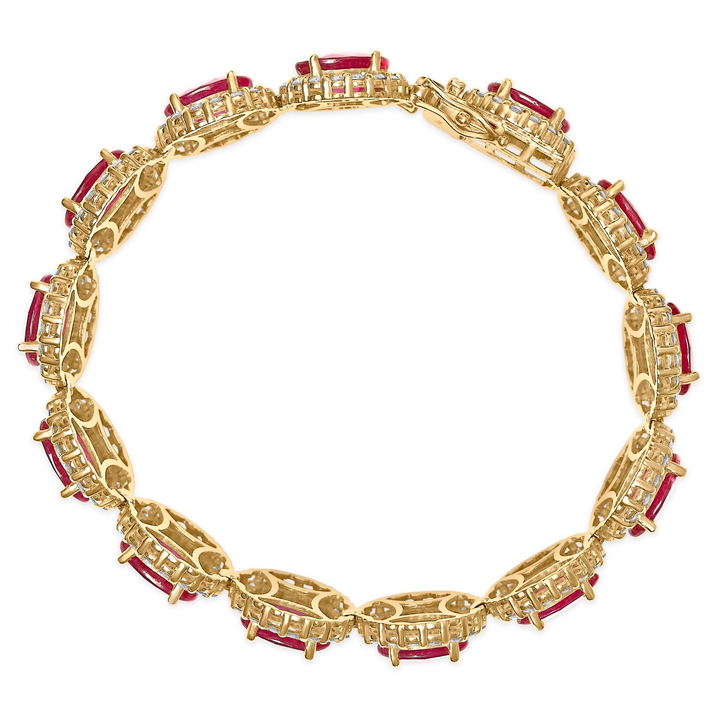 Bracelet en or jaune 14K avec diamants et rubis en halo - 7,25 pouces