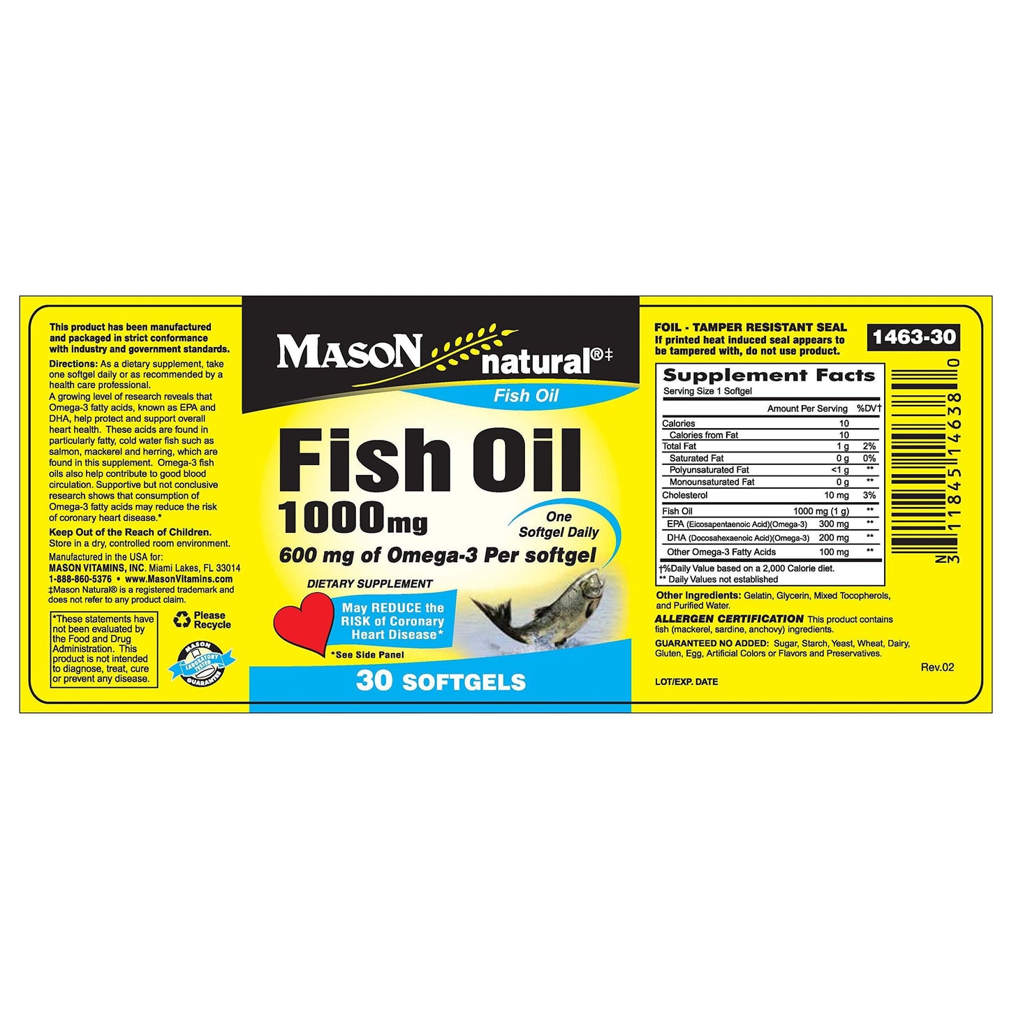 Gélules de poisson Omega-3 Super de Mason Natural - 1000 Mg