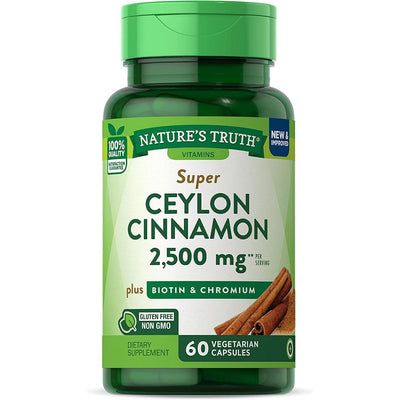 Cinnamon de Ceylan Super de Nature's Truth avec Biotine et Chrome en Capsules