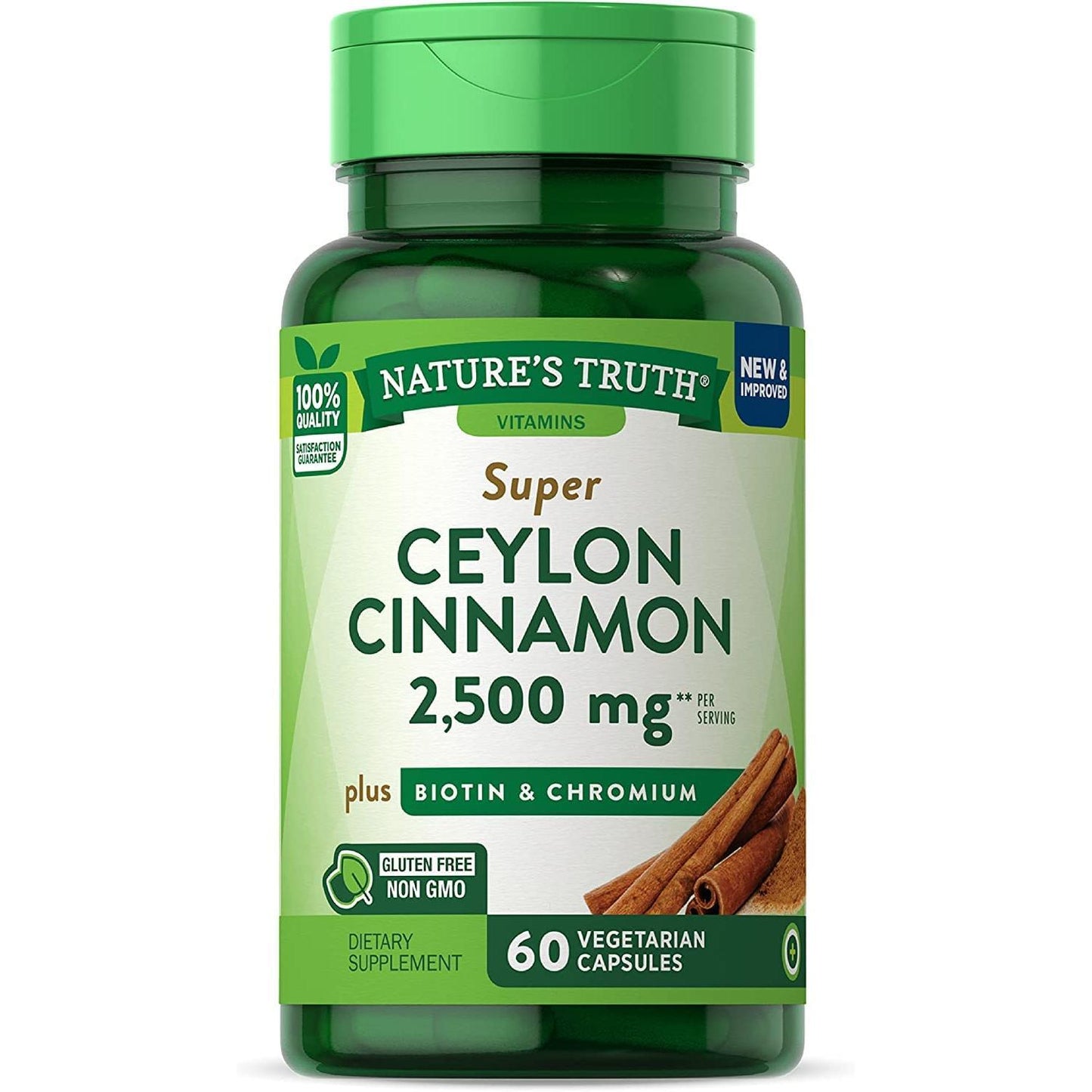 Cinnamon de Ceylan Super de Nature's Truth avec Biotine et Chrome en Capsules