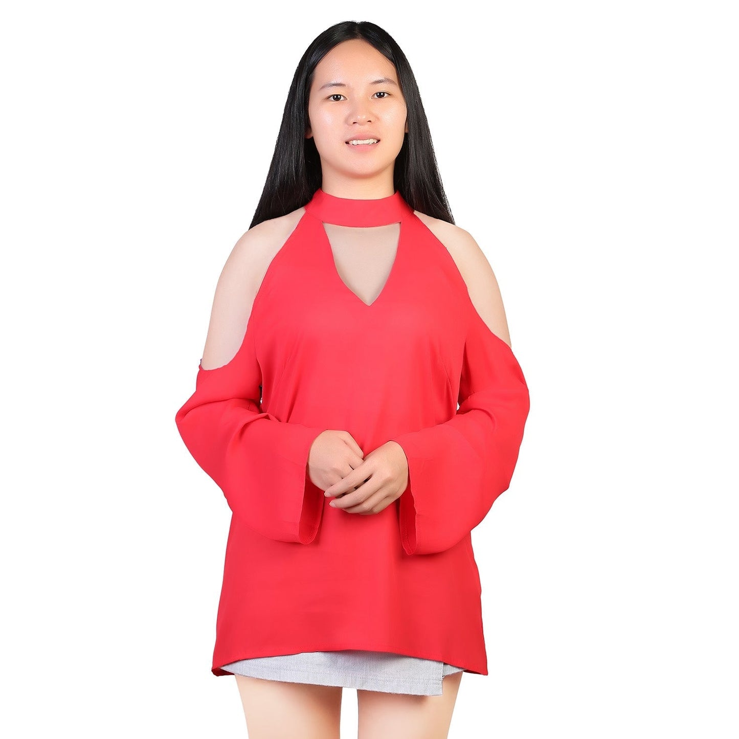 Women's Off The Shoulder V-Neck Blouse - Elegant Summer Top