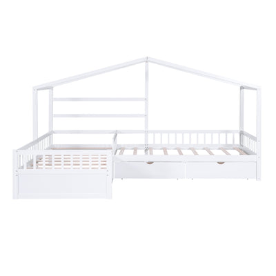 Twin Size House Platform Bed with Three Storage Drawers White - Korvel
