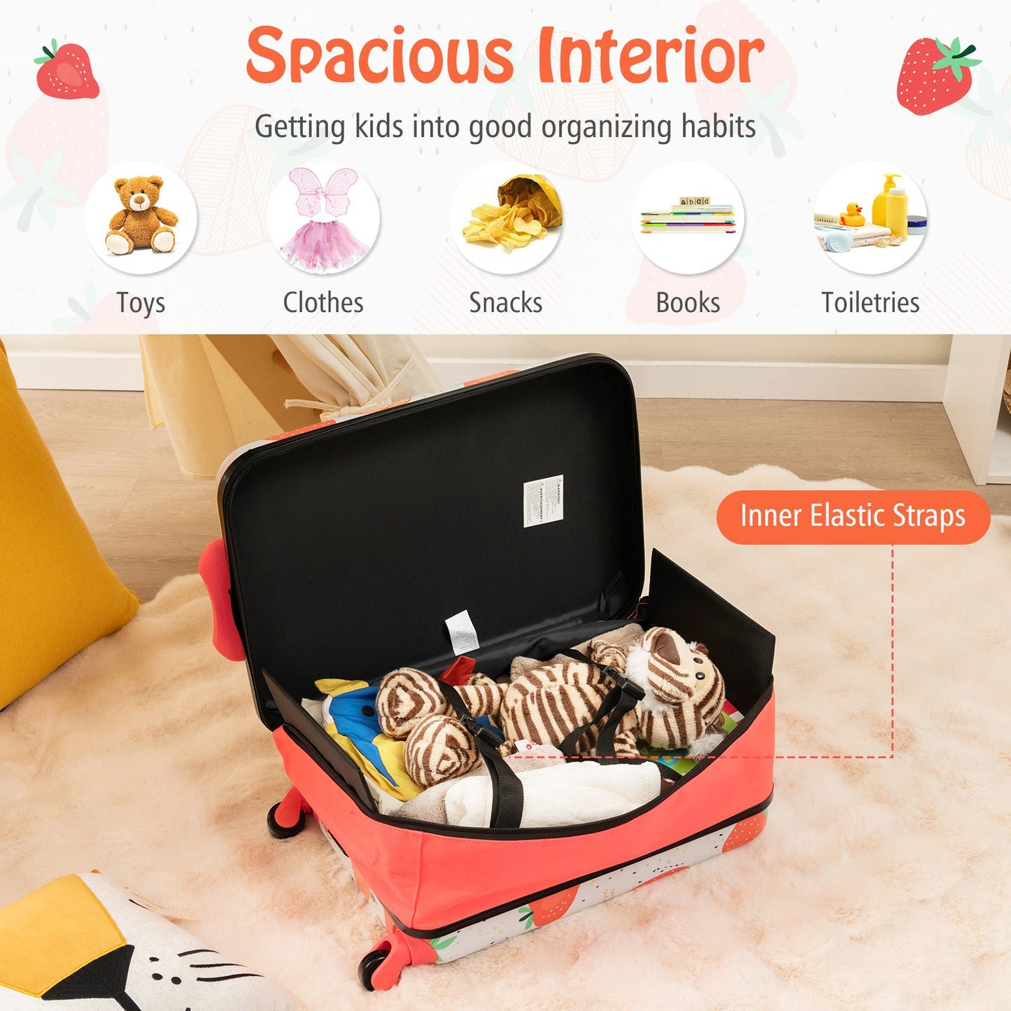 20 Inch Kids Rolling Luggage - Foldable Hardshell Suitcase - Pink