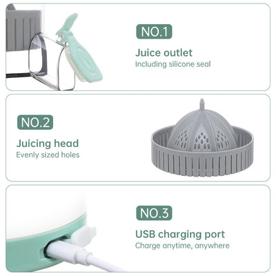 Portable USB - rechargeable slow juicer for oranges, lemons & other fruits. A handy electric blender for home kitchens. - Korvel