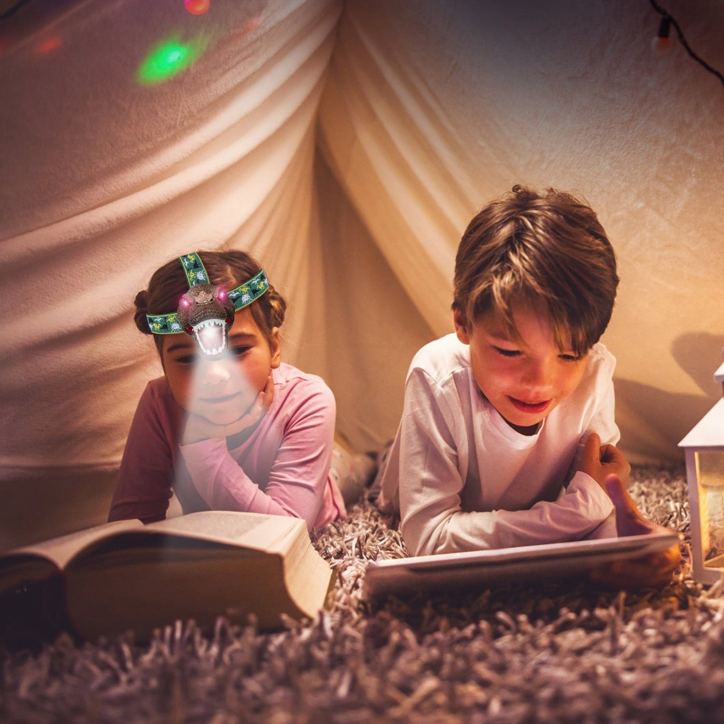 Dinosaur Headlamp for Kids - Adjustable Flashlight with Roar Sound