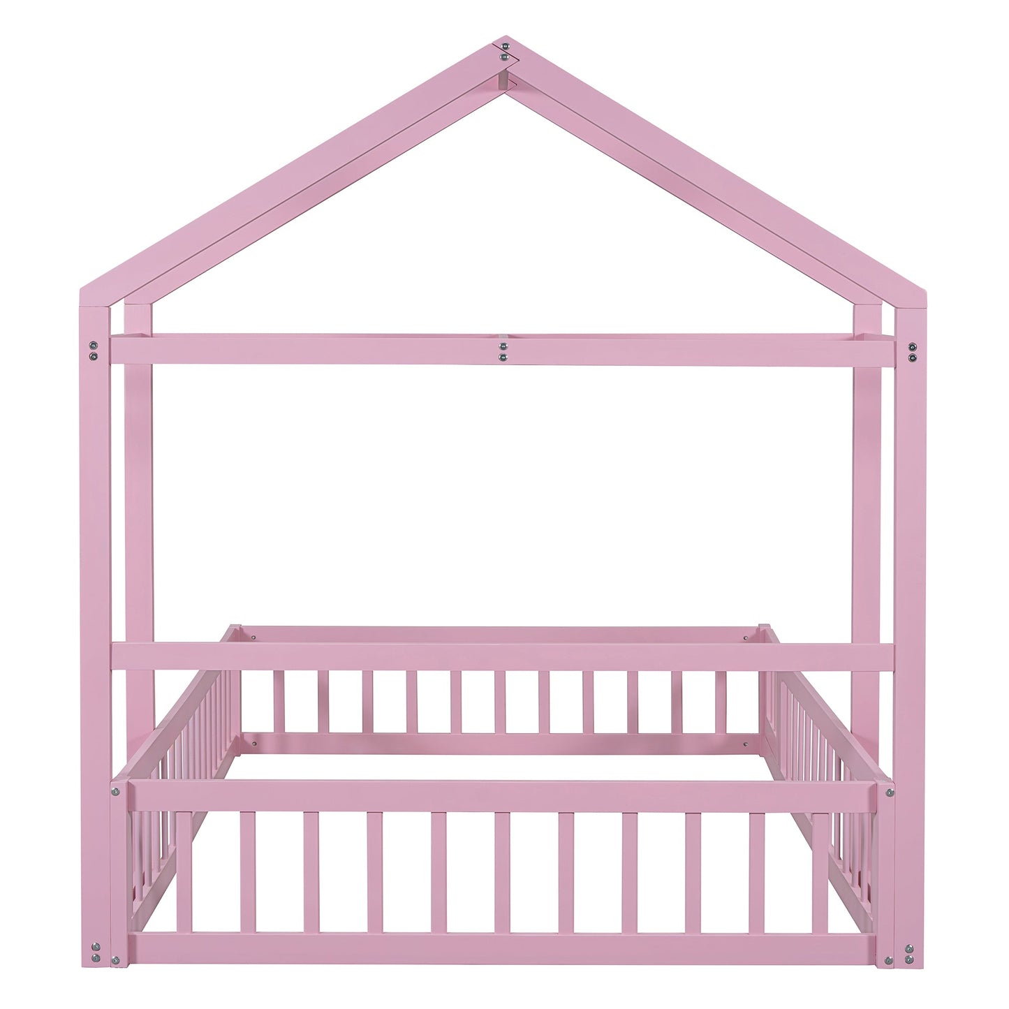 Wooden Full Size Children's Bed with Detachable Headboard and Integrated Clothes Drying Rack, Pink - Korvel