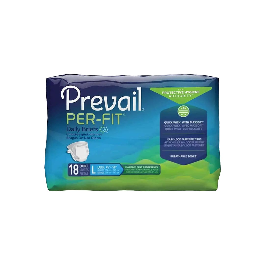 Prevail Per-Fit Unisex Daily Briefs - Absorbencia Máxima Plus, Grande (4 Paquetes de 18)