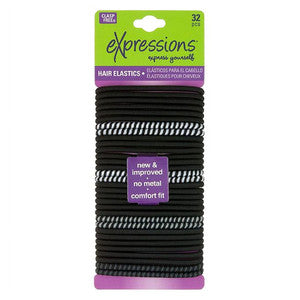 Expressions Clasp-Free Hair Ties - Black, 32 Count
