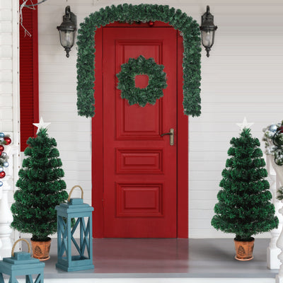4-piece Christmas artificial tree set, Christmas wreath, wreath and 2 colored light entrance trees, PVC holiday celebration set - Korvel