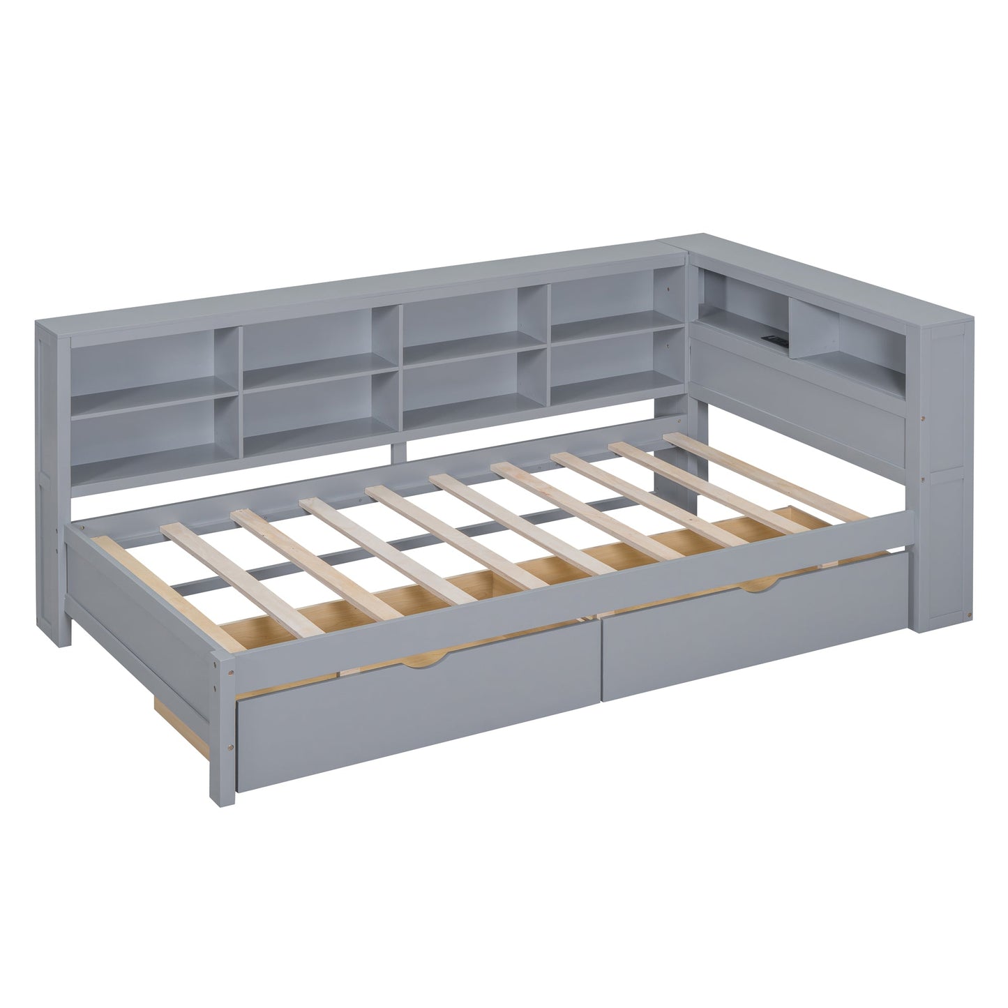 Wooden Twin Size Daybed with Storage and USB Ports - Grey