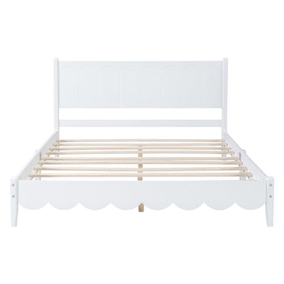 Queen Size Wood Platform Bed Frame, Retro Style Bed with Rectangular Headboard,No Need Box Spring,White - Korvel