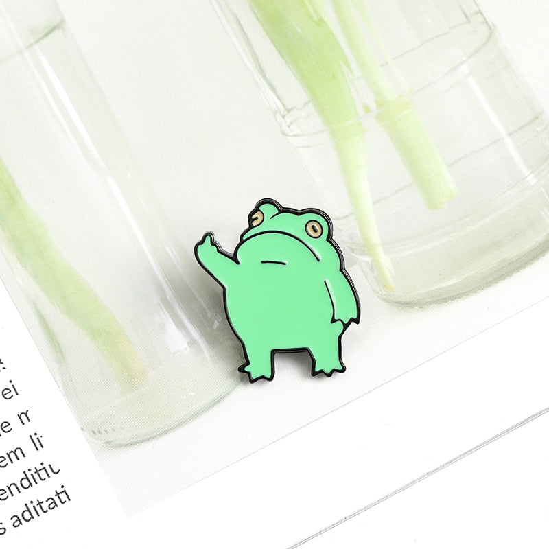 Funny Frog Enamel Pin Custom Cool Animal Brooches Bag Lapel Pin Cartoon Froggy Badge Jewelry Gift for Friends - Korvel