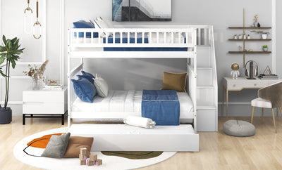 Full over Full Bunk Bed with Trundle and Staircase White - Korvel
