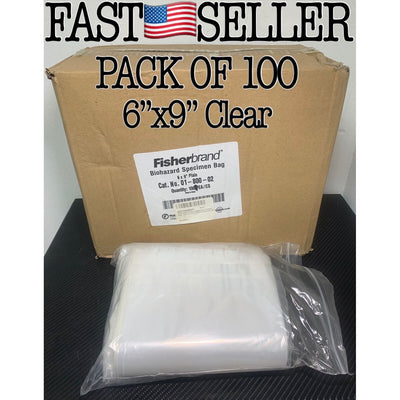 100 Pack Biohazard Specimen Transport Bags 6x9” Clear Ziplock with Document Pouch