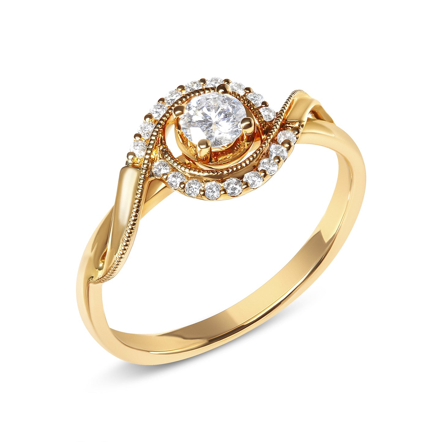 Anillo de Compromiso en Oro Amarillo de 14K con Diamantes Halo de 1/3 Cttw - Talla 7