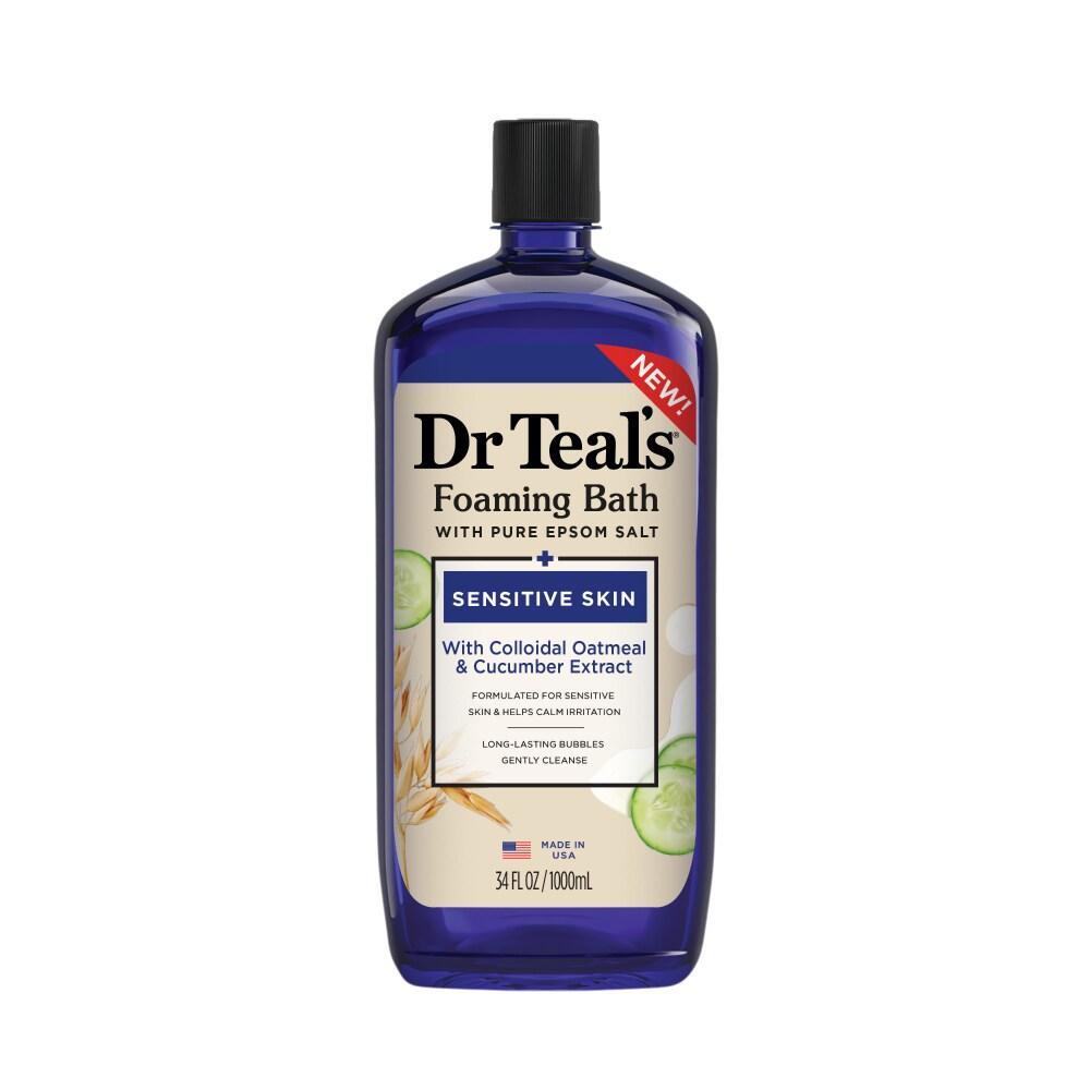 Bain moussant pour peaux sensibles de Dr Teal avec extrait d'avoine et de concombre