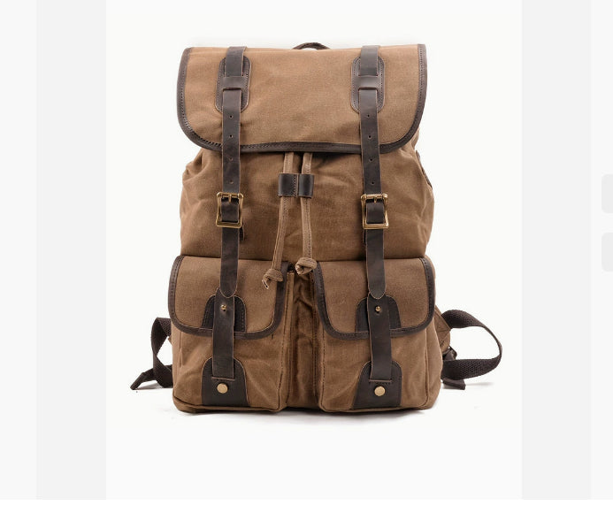 Mochila de Viaje Premium con Acentos de Lona y Cuero
