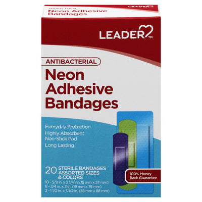 Leader Antibacterial Neon Adhesive Bandages - Assorted Sizes & Colors
