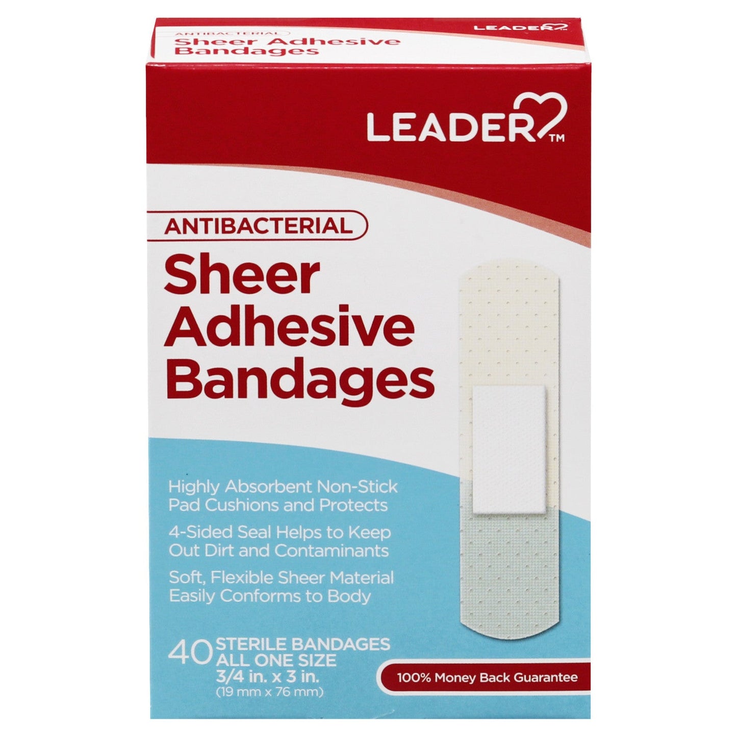 Tiras Adhesivas Leader - Antibacterianas Transparentes, 40 Contenido