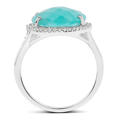 Bague en argent sterling de 8,14 carats en amazonite véritable et topaze blanche