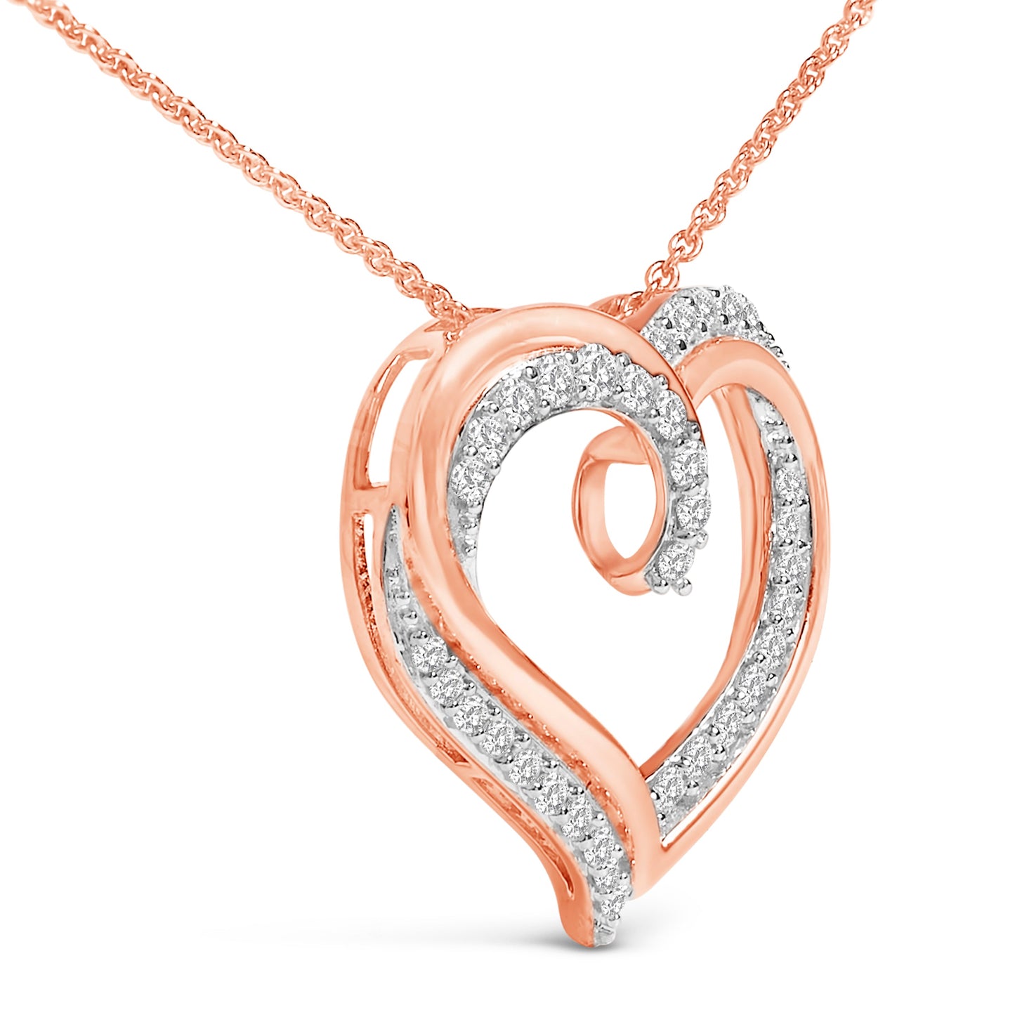 14K Rose Gold Plated Sterling Silver Diamond Heart Pendant Necklace