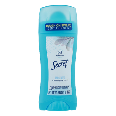 Secret pH Balanced Unscented Invisible Solid Antiperspirant - 2.6oz