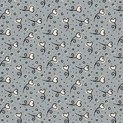Tela de Algodón Gray Heart Blossoms Love Ink - 44"/45" por Yarda