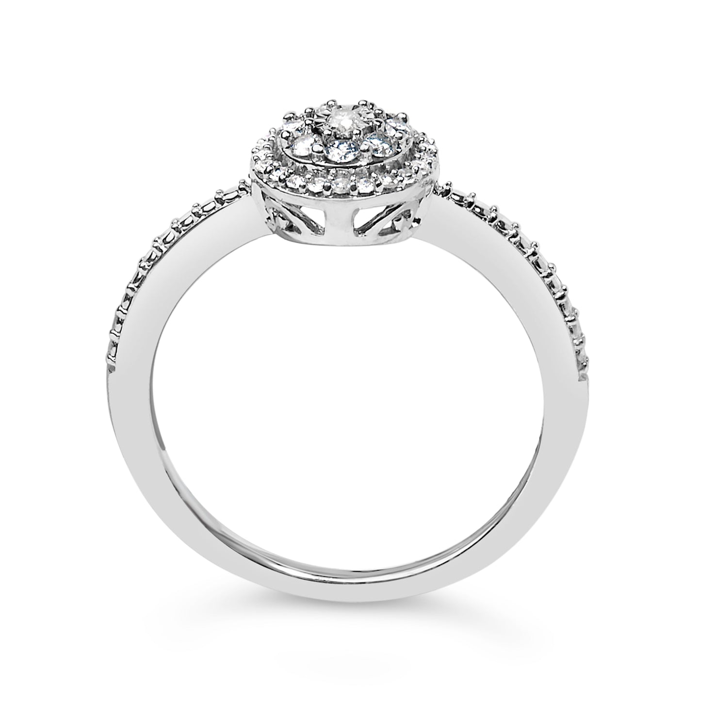 Anillo Halo de Motivo Redondo con Diamantes de Plata Esterlina 1/5 Cttw