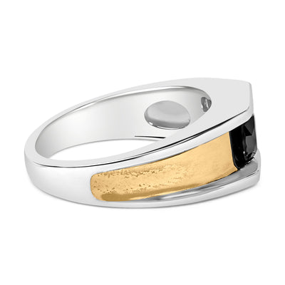 Men's 14K Yellow Gold Plated Sterling Silver Black Diamond Band Ring