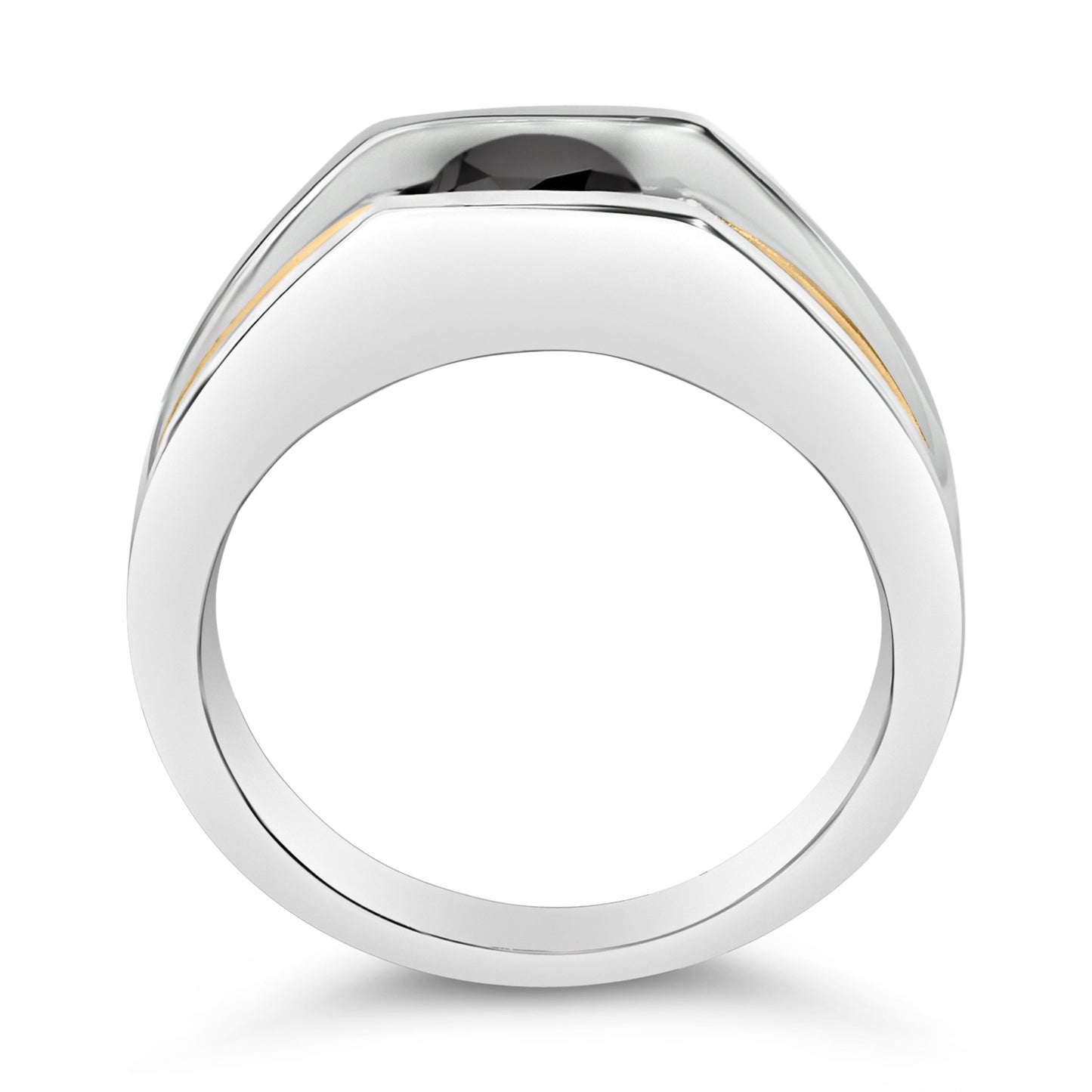 Men's 14K Yellow Gold Plated Sterling Silver Black Diamond Band Ring