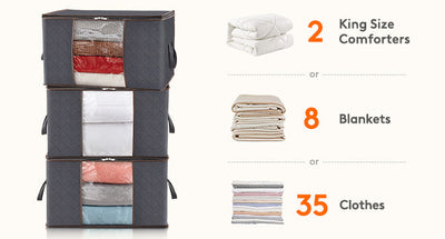 Large Capacity Clothing Storage Bag Set - 3 Pack, 90L, Gray