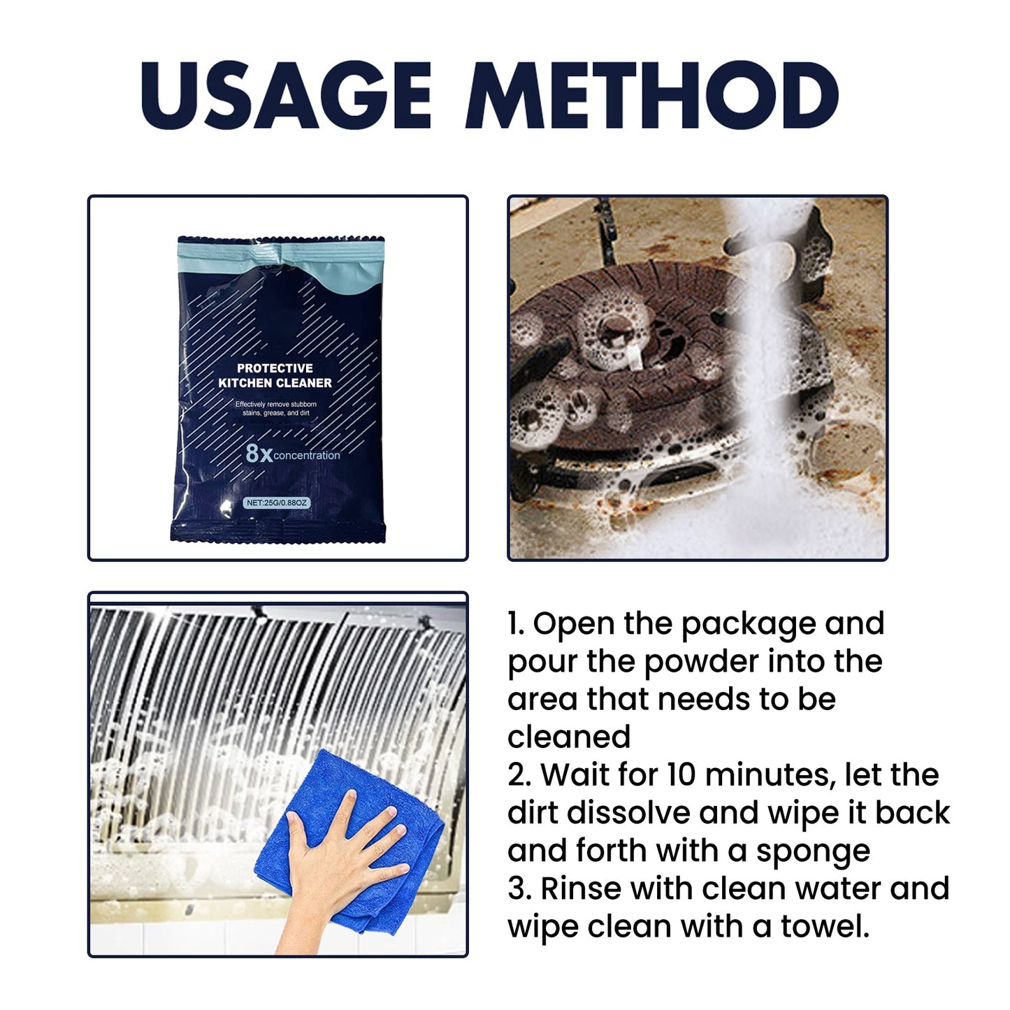 Kitchen Cleaning Detergent Powder, Stove Hood Kitchen Utensils Heavy Oil Cleaning Decontamination Detergent - Korvel