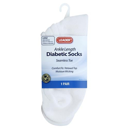 Chaussettes de Cheville Diabétiques Leader™ – Blanc, Taille Large (1 Paire)