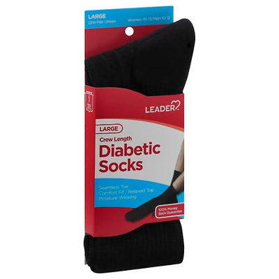 Chaussettes Diabétiques Leader Crew Noires Grande - 1 Paire