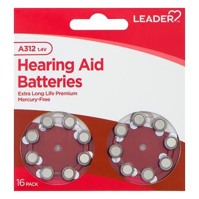 Leader Hearing Aid Batteries A312 - 1.4 Volts, 16 Pack
