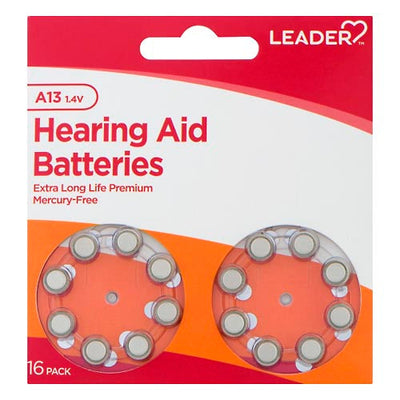 Leader Hearing Aid Batteries A13 - 16 Pack