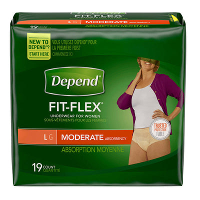 Depend FIT-FLEX Incontinence Underwear for Women, Moderate, Large 19 Pack