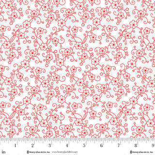 Tela de algodón floral lineal blanca y roja Jubilee - 44"/45" por yarda