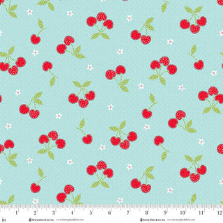 Jubilee Blue All Over Cherries Cotton Fabric - 44" / 45" per yard