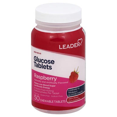 Leader Glucose Chewable Tablets - Raspberry Flavor