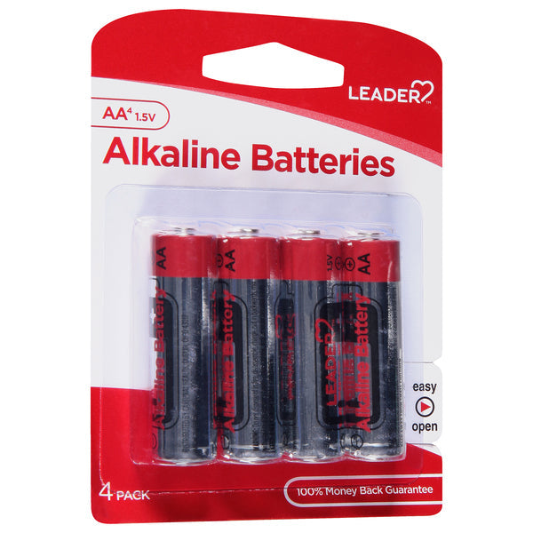 Baterías Alcalinas AA Leader, 1.5V de Larga Duración, Paquete de 4