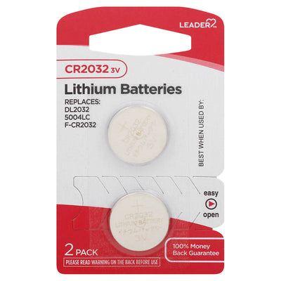 Leader CR2032 Lithium Watch Batteries - 3 Volt, 2 Pack