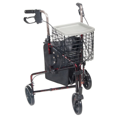 Andador Rollator de 3 Ruedas Drive Medical con Canasta, Bandeja y Bolsa - Rojo Llama