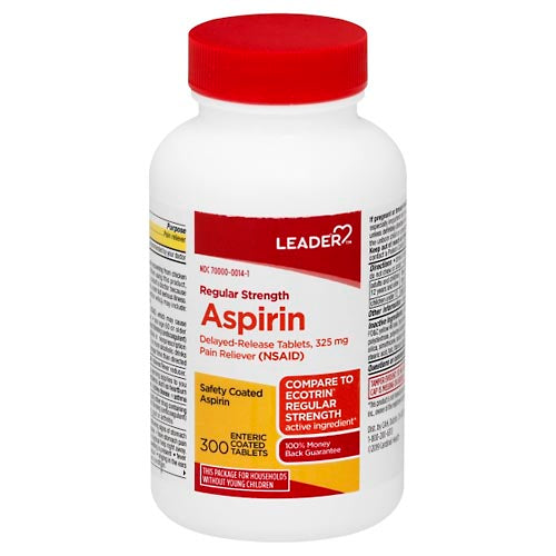 Tabletas recubiertas con enterocitos de aspirina Leader 325mg, 300 conteos