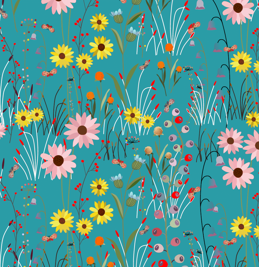 Turquoise Over The Hill View Cotton Fabric - 43"/44" Per Yard