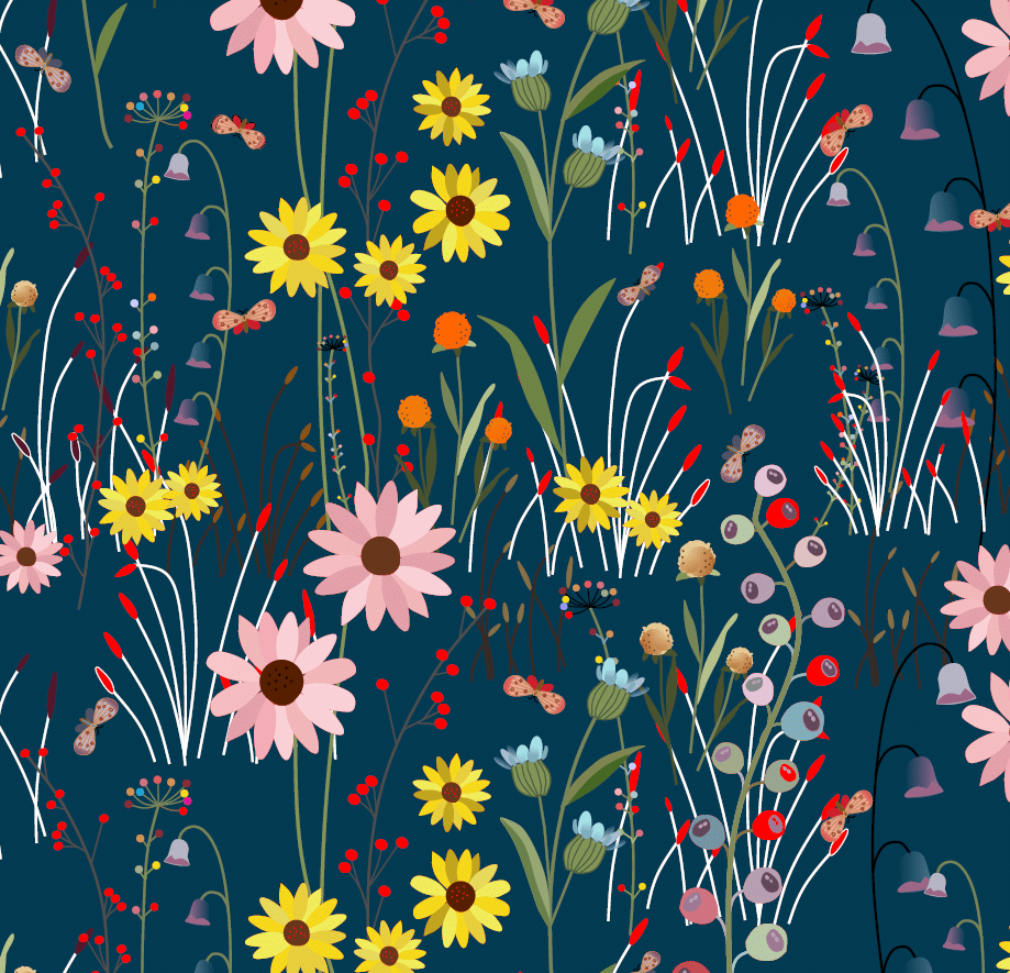 Tissu en coton Navy Blue Over The Hill View - 43"/44" par yard