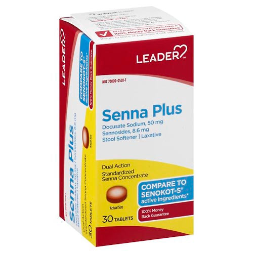 Tabletas suavizantes de heces y laxantes Leader Senna Plus - 30 conteo