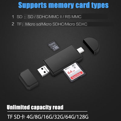 Type C & micro USB & USB 3 In 1 OTG Card Reader High-speed USB2.0 Universal OTG TF/SD for Android Computer Extension Headers - Korvel