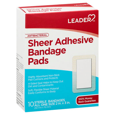 Leader Adhesive Bandage Pads - Sheer Antibacterial, 10 Count