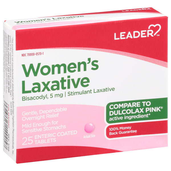 Leader Women's Laxative Bisacodyl 5 Mg Enteric Coated Tablets - 25 Ct